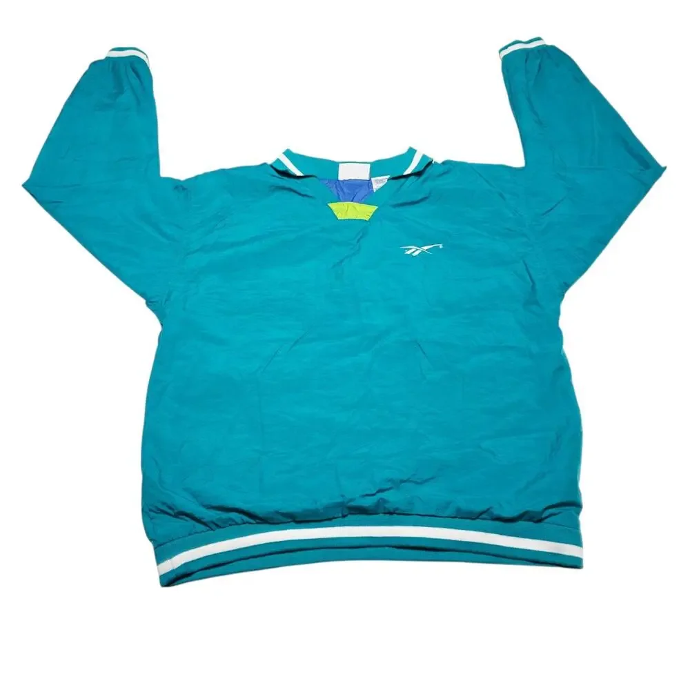 Vintage 90s Reebok Pullover Windbreaker Jacket Teal Green Logo Size XL Youth
